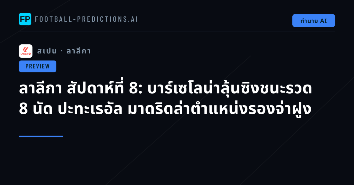 ลาลีกา สัปดาห์ที่ 8: บาร์เซโลน่าลุ้นซิงชนะรวด 8 นัด ปะทะเรอัล มาดริดล่าตำแหน่งรองจ่าฝูง