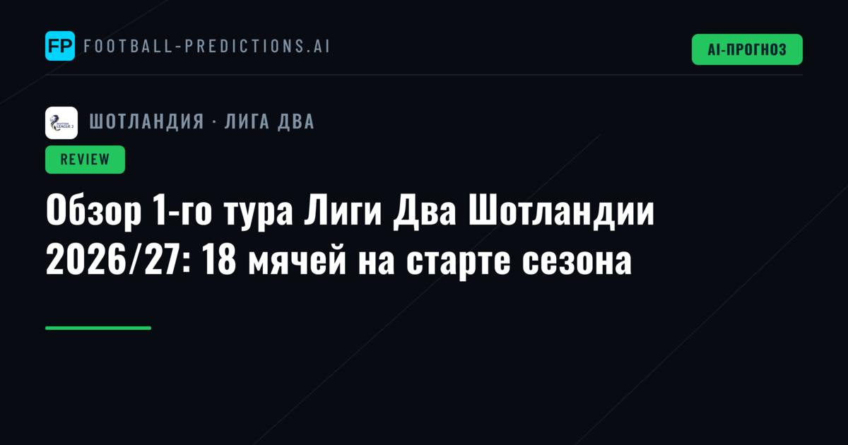 Обзор 1-го тура Лиги Два Шотландии 2026/27: 18 мячей на старте сезона
