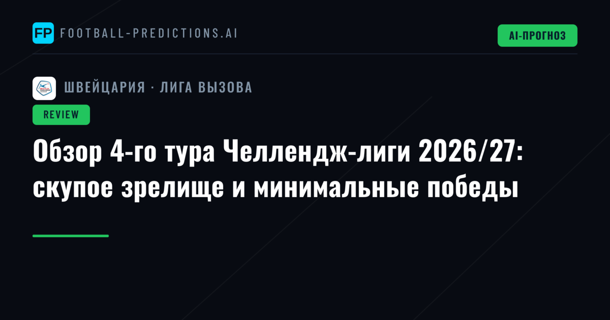 Обзор 4-го тура Челлендж-лиги 2026/27: скупое зрелище и минимальные победы