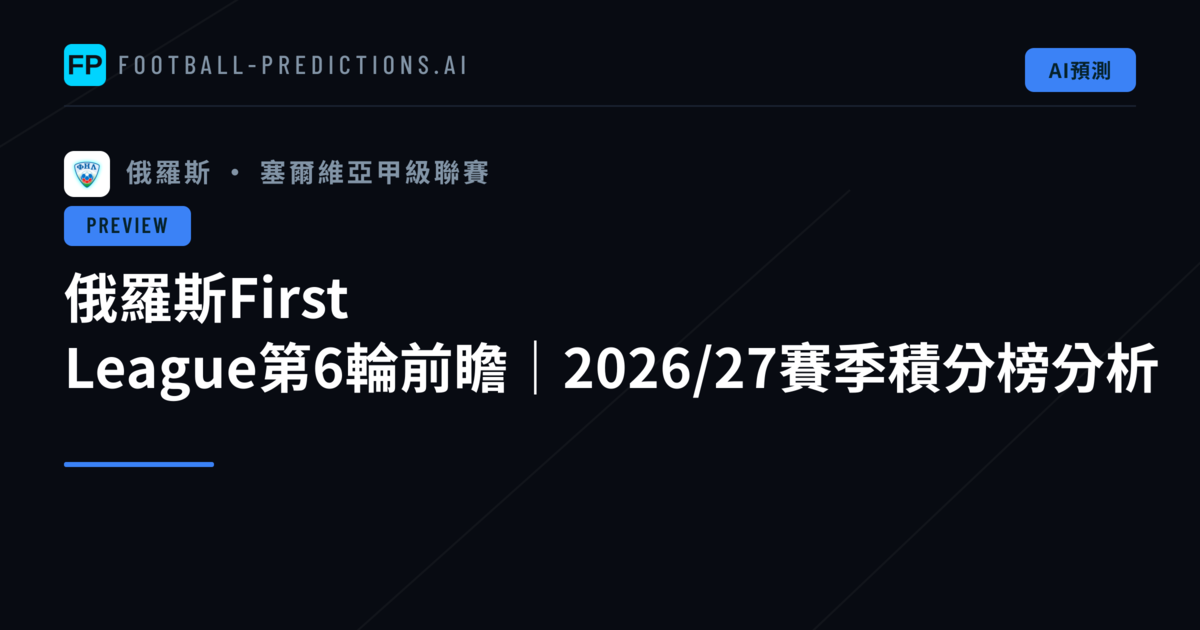 俄羅斯First League第6輪前瞻｜2026/27賽季積分榜分析