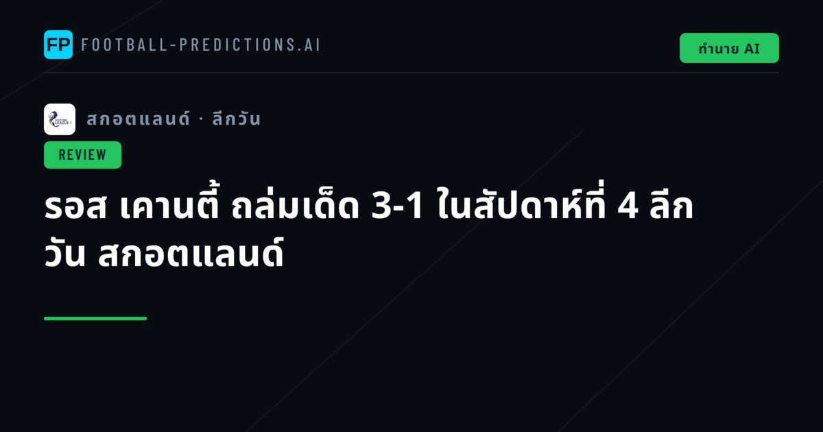 รอส เคานตี้ ถล่มเด็ด 3-1 ในสัปดาห์ที่ 4 ลีก วัน สกอตแลนด์