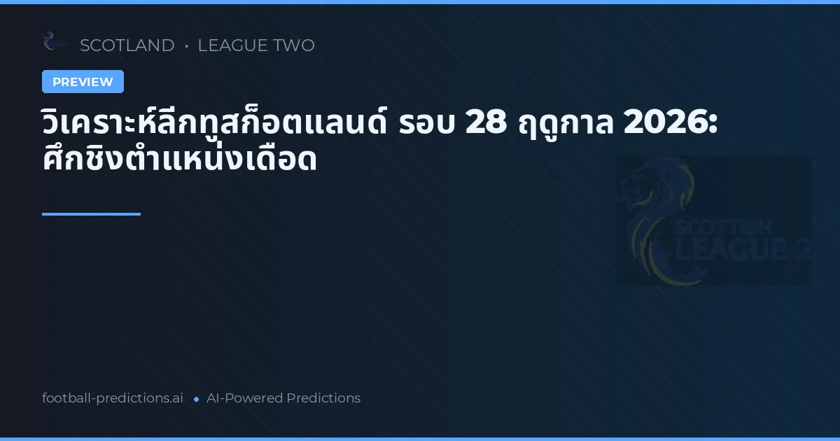วิเคราะห์ลีกทูสก็อตแลนด์ รอบ 28 ฤดูกาล 2026: ศึกชิงตำแหน่งเดือด