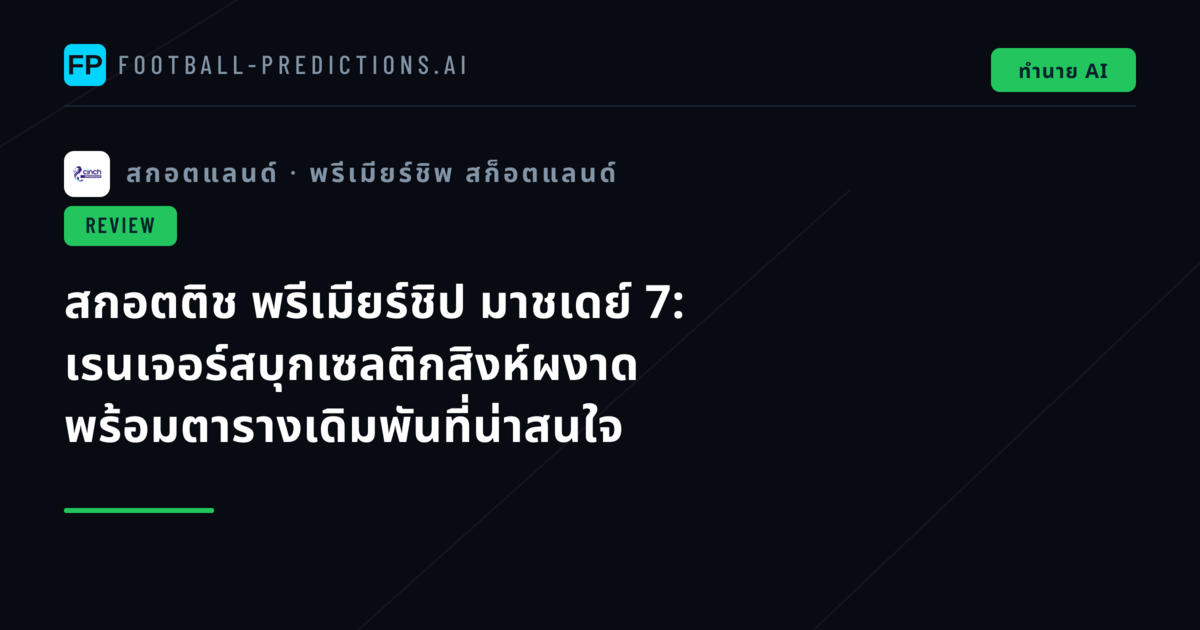 สกอตติช พรีเมียร์ชิป มาชเดย์ 7: เรนเจอร์สบุกเซลติกสิงห์ผงาด พร้อมตารางเดิมพันที่น่าสนใจ