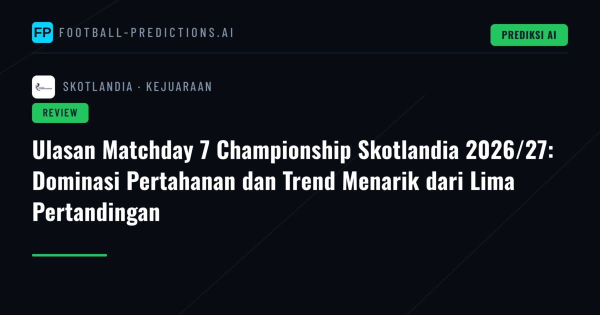 Ulasan Matchday 7 Championship Skotlandia 2026/27: Dominasi Pertahanan dan Trend Menarik dari Lima Pertandingan