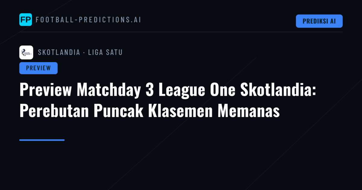 Preview Matchday 3 League One Skotlandia: Perebutan Puncak Klasemen Memanas