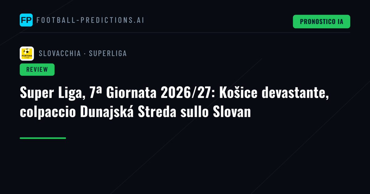 Super Liga, 7ª Giornata 2026/27: Košice devastante, colpaccio Dunajská Streda sullo Slovan