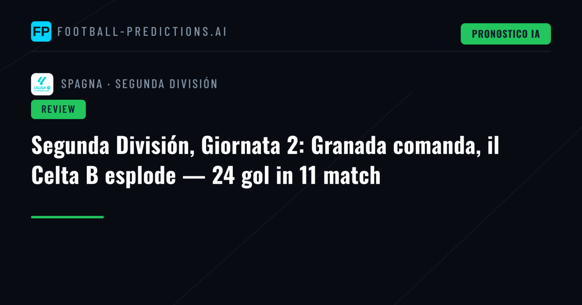 Segunda División, Giornata 2: Granada comanda, il Celta B esplode — 24 gol in 11 match