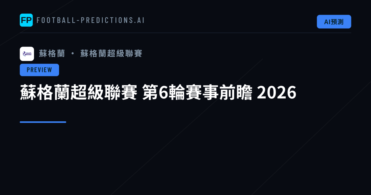 蘇格蘭超級聯賽 第6輪賽事前瞻 2026