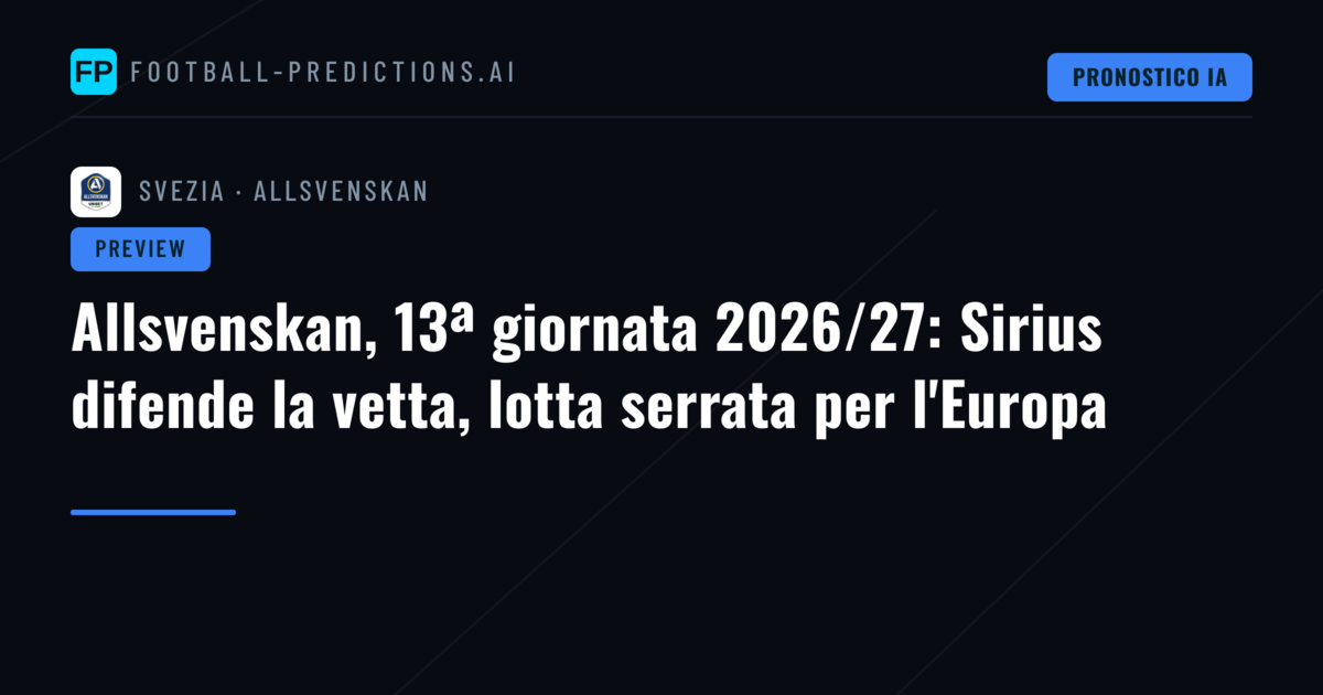 Allsvenskan, 13ª giornata 2026/27: Sirius difende la vetta, lotta serrata per l'Europa
