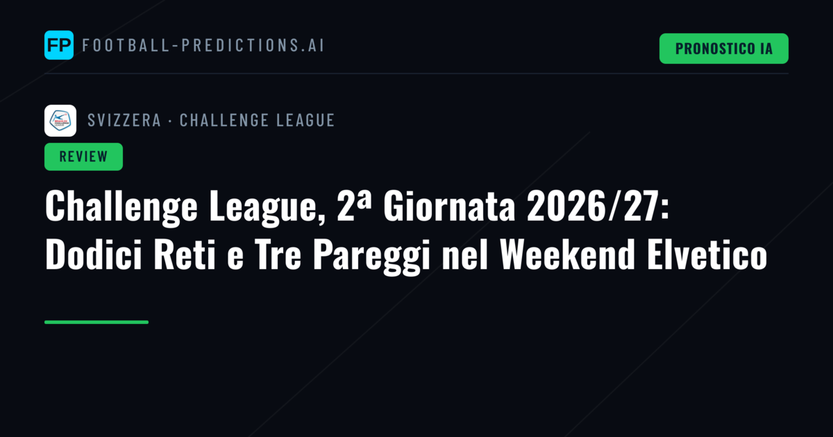 Challenge League, 2ª Giornata 2026/27: Dodici Reti e Tre Pareggi nel Weekend Elvetico