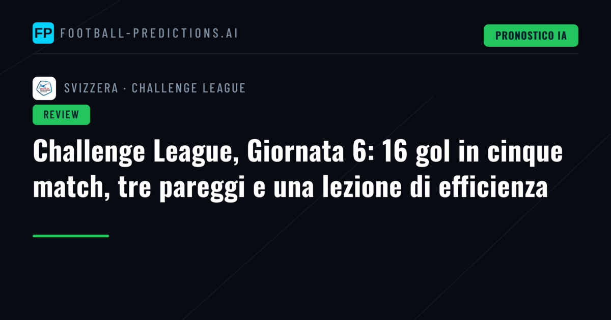 Challenge League, Giornata 6: 16 gol in cinque match, tre pareggi e una lezione di efficienza
