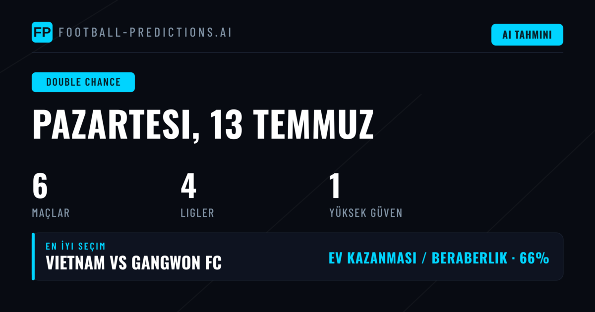 13 Temmuz 2026 İçin En İyi DC Tahminleri