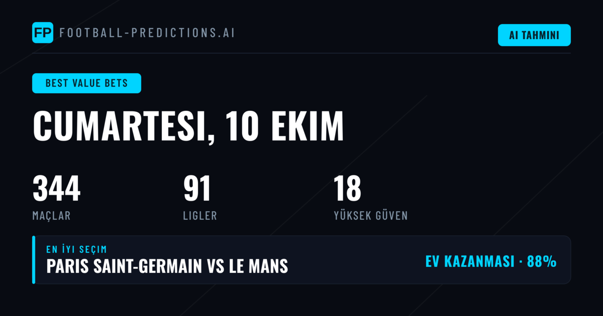 10 Eki 2026 İçin En İyi Değerli Bahis Tahminleri