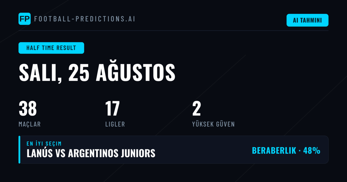 25 Ağustos 2026 İçin En İyi İlk Yarı Sonuç Tahminleri