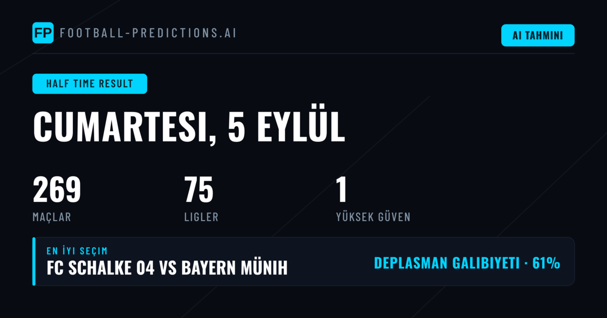 5 Eylül 2026 İçin En İyi İlk Yarı Sonucu Tahminleri