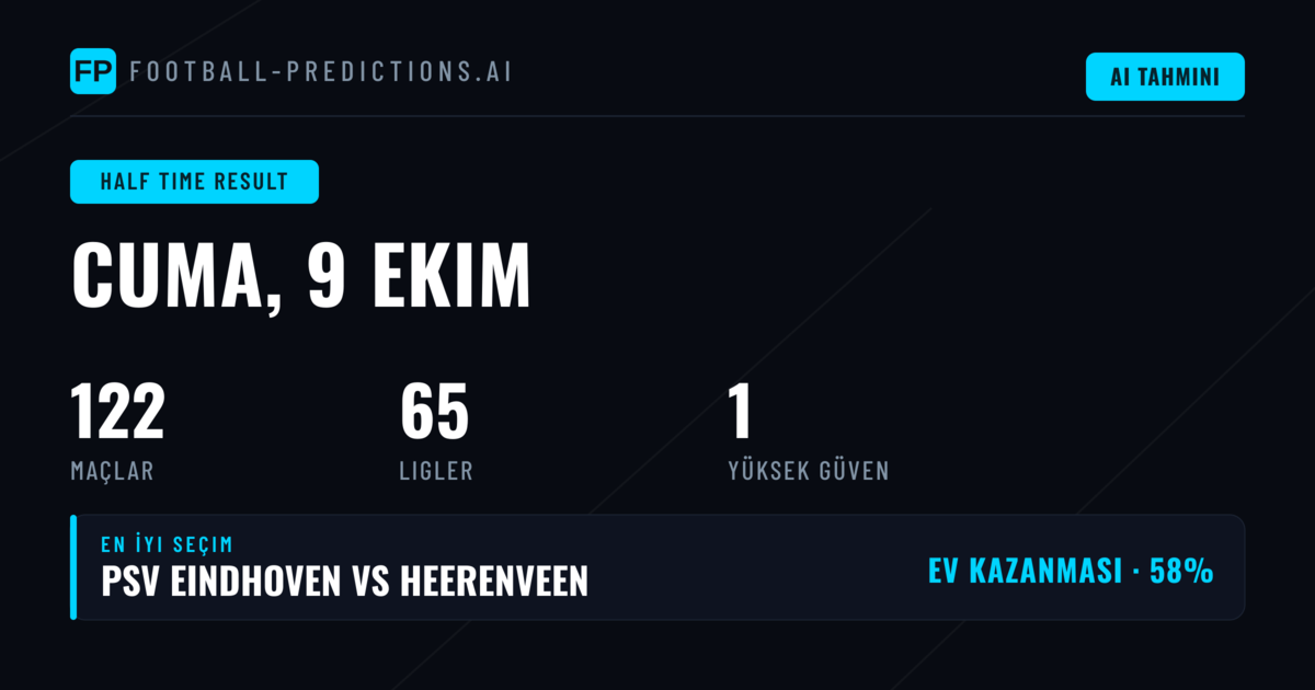 9 Ekim 2026 İçin En İyi İlk Yarı Sonuç Seçimleri
