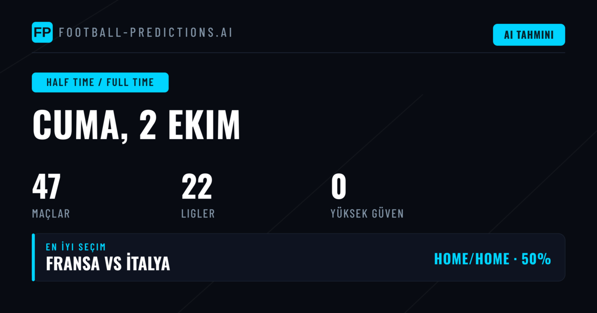 2 Ekim 2026 İçin HT/FT Bahis Analizi: 47 Karşılaşmada Stratejik Değerlendirmeler