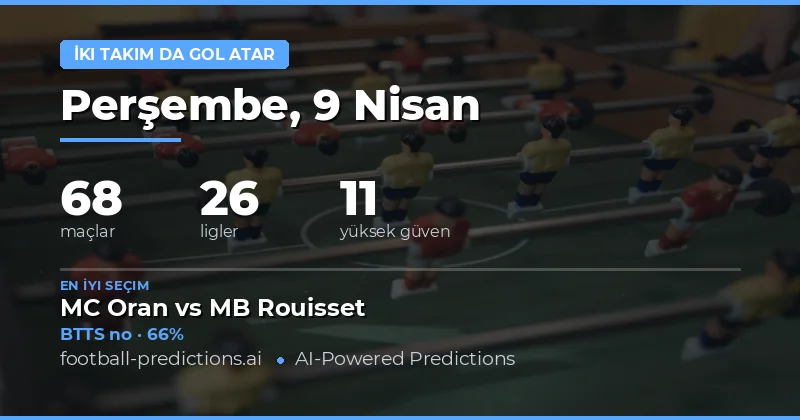 9 Nisan 2026 BTTS Tahminleri