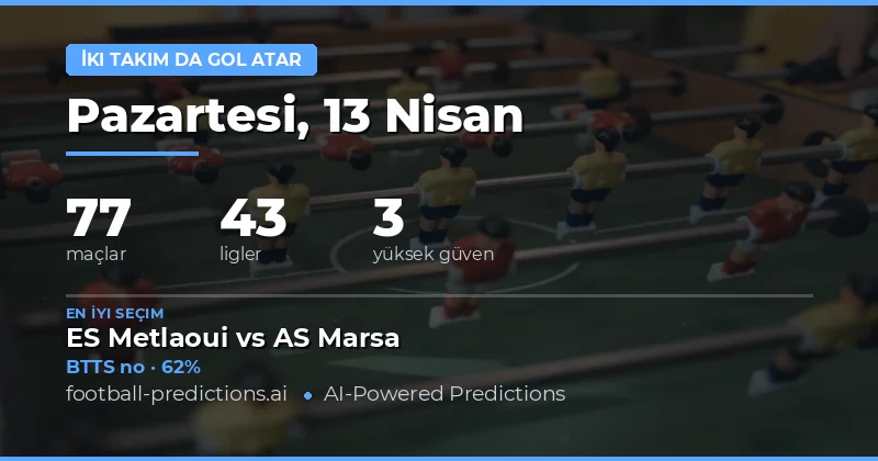 13 Nisan 2026 Tarihli Maçlarda BTTS Tahminleri