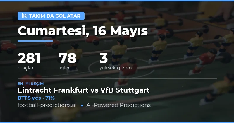 16 Mayıs 2026 İçin Detaylı Hem Takım da Gol Yapar Tahminleri