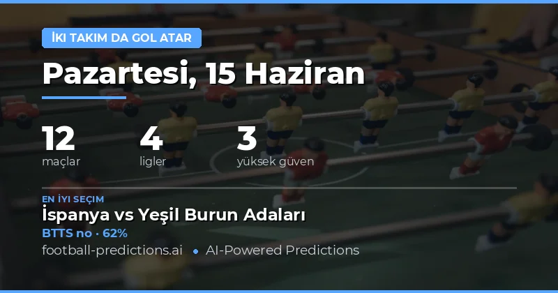 15 Haziran 2026 İçin En İyi BTTS Tahminleri