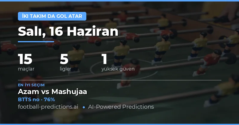 16 Haziran 2026 İçin En İyi BTTS Tahminleri