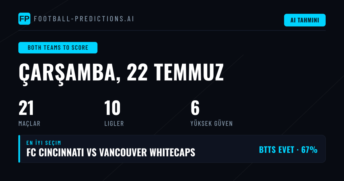 22 Temmuz 2026 İçin En İyi BTTS Tahminleri