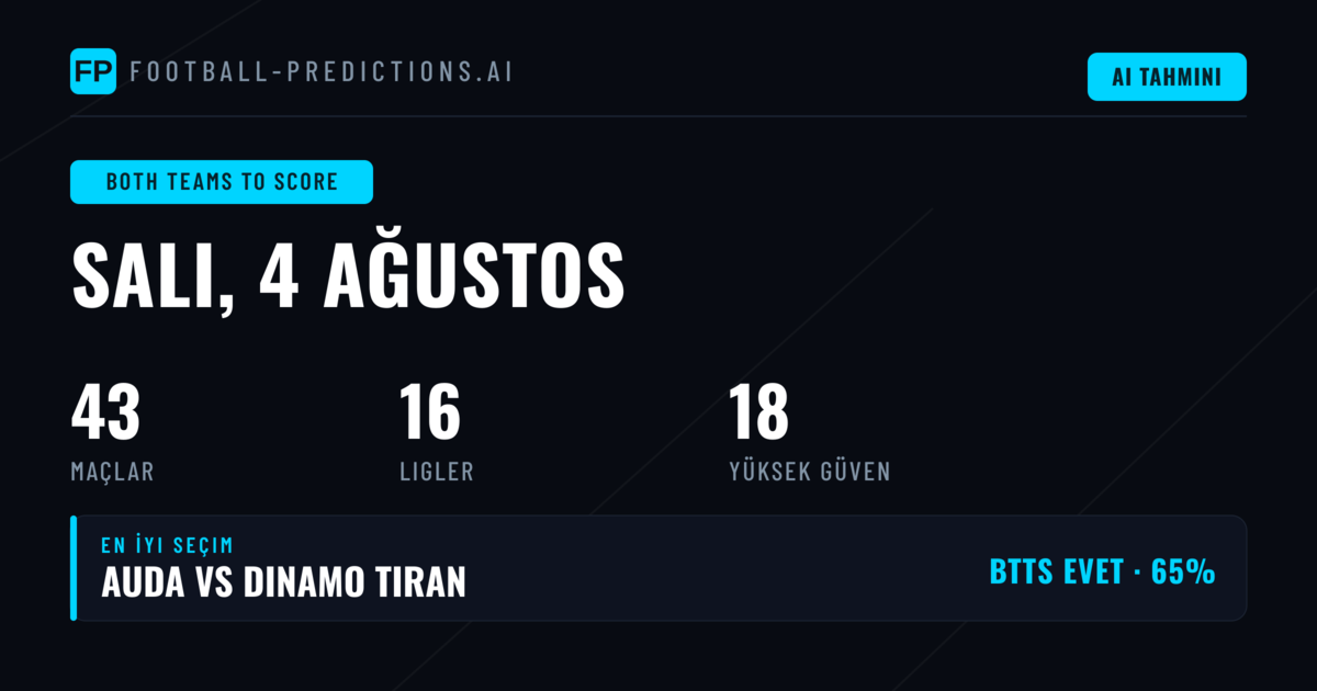 4 Ağustos 2026 İçin En İyi BTTS Tahminleri