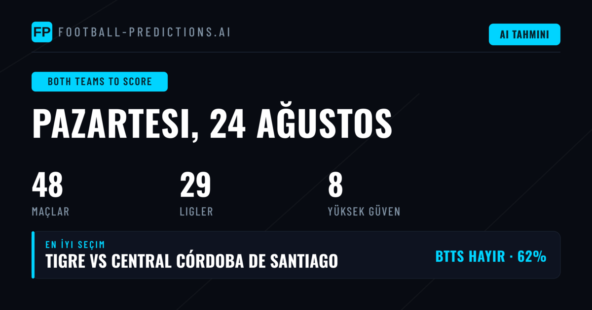 24 Ağustos 2026 İçin En İyi BTTS Tahminleri
