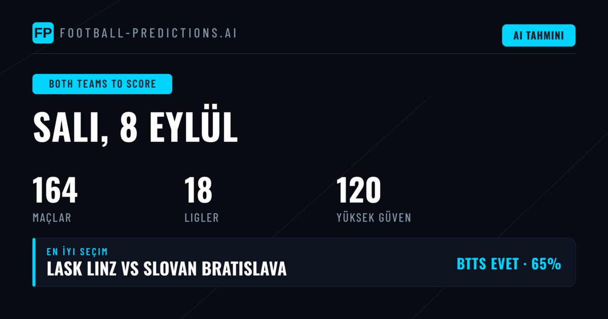8 Eylül 2026 İçin En İyi BTTS Tahminleri