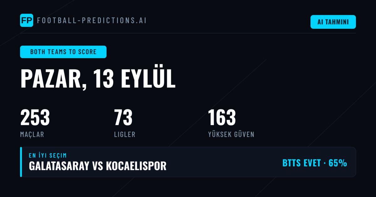 13 Eylül 2026 İçin En İyi BTTS Tahminleri