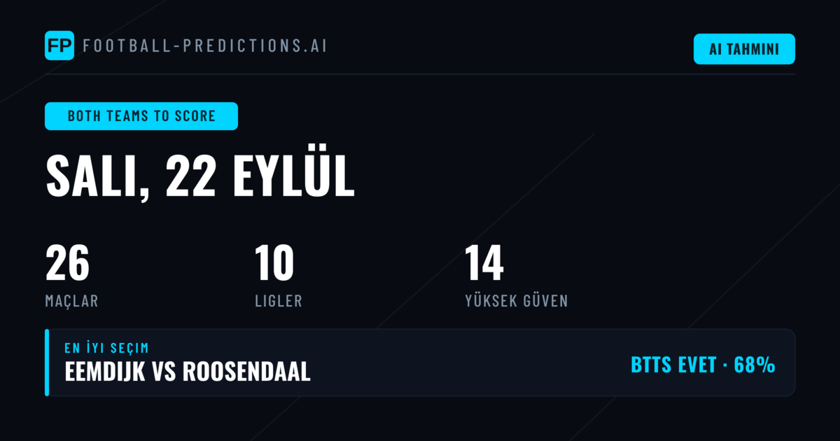 22 Eylül 2026 İçin En İyi BTTS Tahminleri