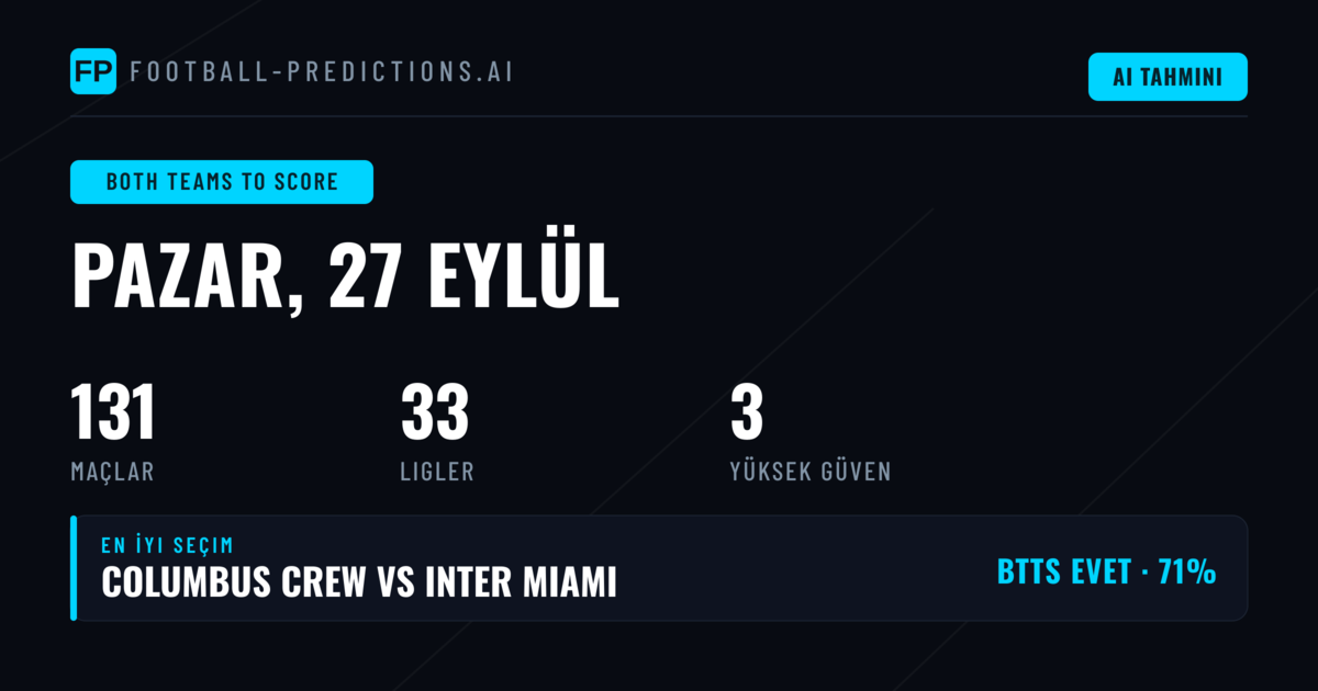 27 Eylül 2026 İçin En İyi BTTS Tahminleri