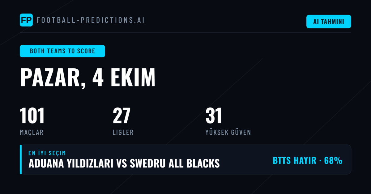 4 Ekim 2026 İçin En İyi BTTS Tahminleri