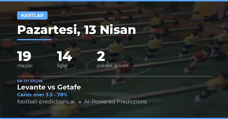 Sarı Kart Over/Under Tahminleri: 13 Nisan 2026