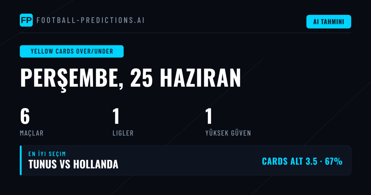 25 Haziran 2026 İçin En İyi Sarı Kart O/U Tahminleri