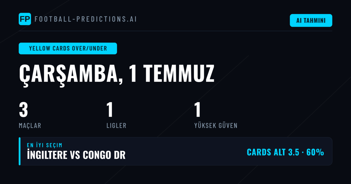 1 Temmuz 2026 İçin En İyi Sarı Kart O/U Tahminleri