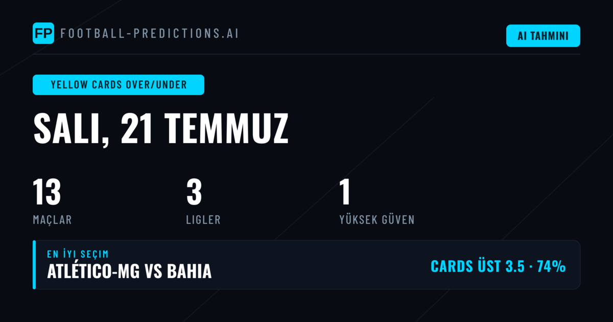 21 Temmuz 2026 İçin En İyi Sarı Kart O/U Tahminleri