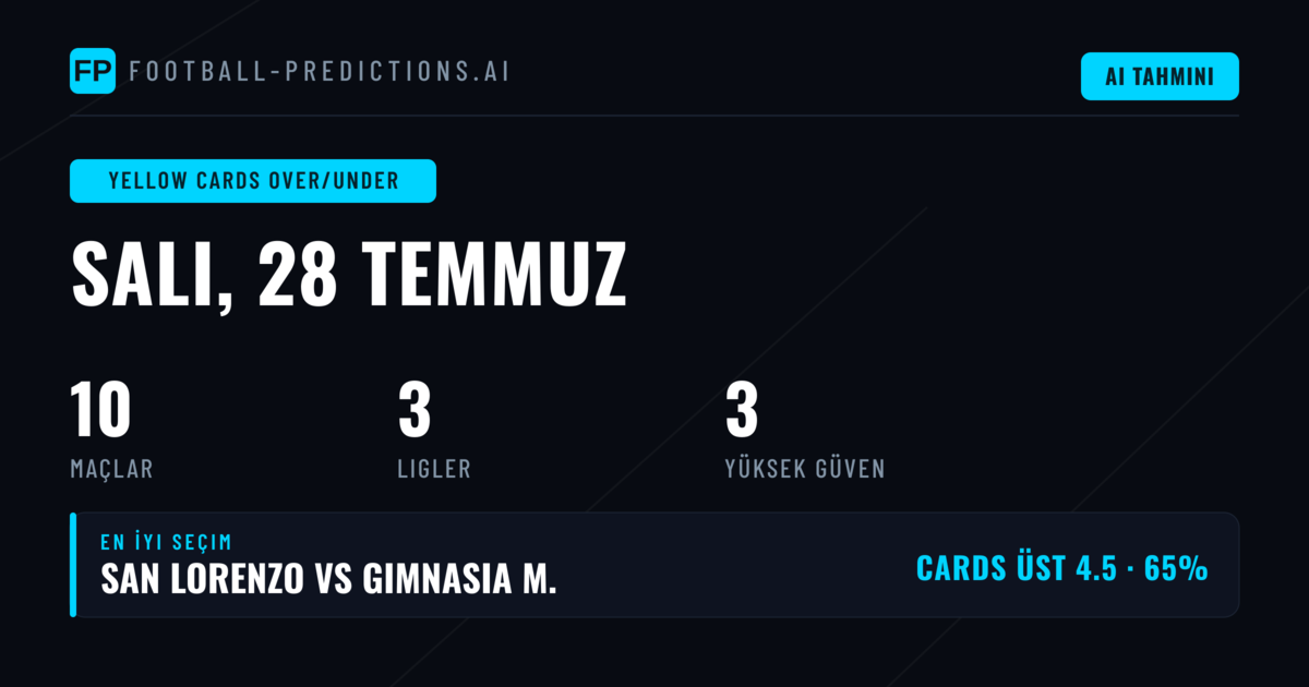 28 Temmuz 2026 İçin En İyi Sarı Kart O/U Tahminleri