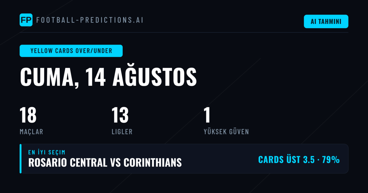 14 Ağustos 2026 İçin En İyi Sarı Kart O/U Tahminleri