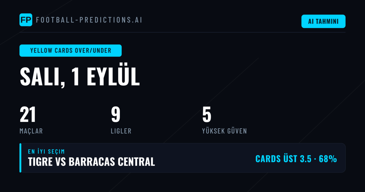 1 Eylül 2026 İçin En İyi Sarı Kart O/U İpuçları