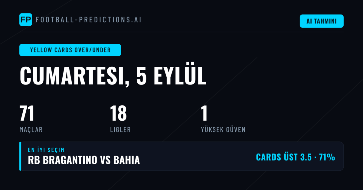 En İyi Sarı Kart O/U Tahminleri (5 Eylül 2026)
