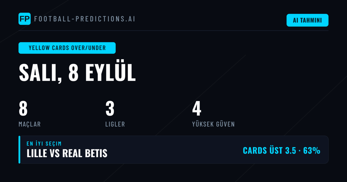8 Eylül 2026 İçin En İyi Sarı Kart O/U Tahminleri