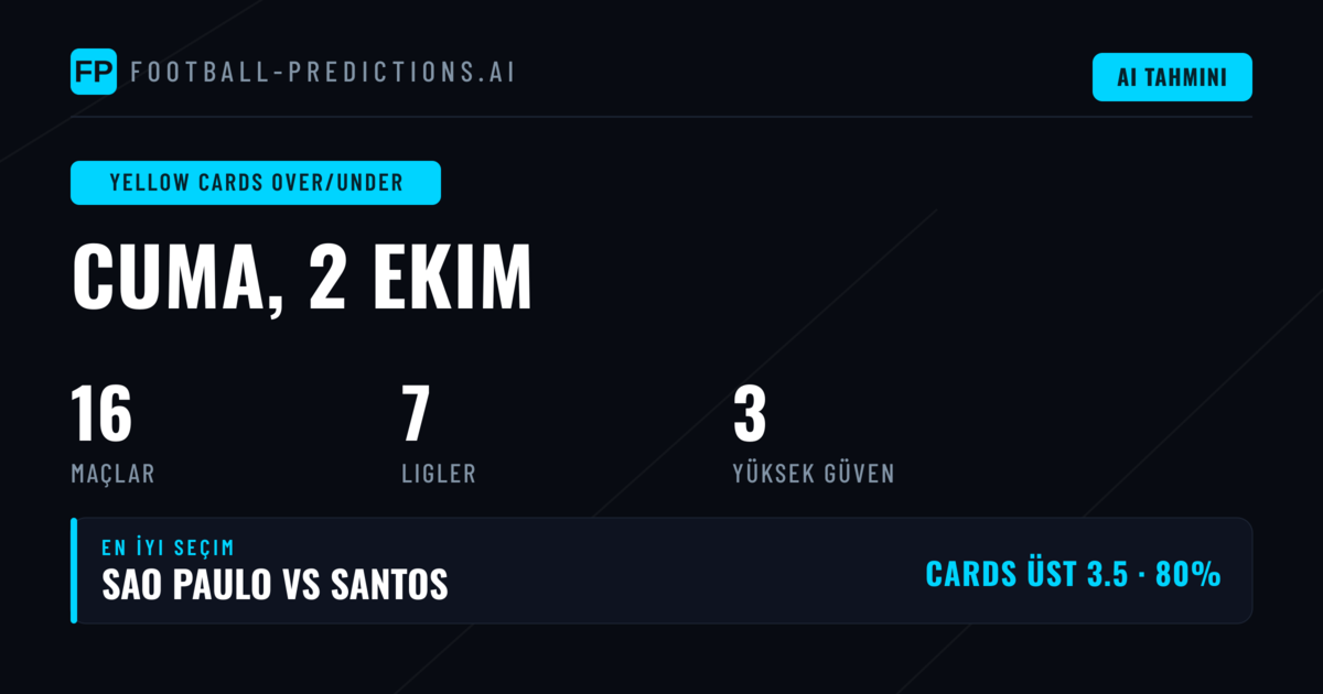 2 Ekim 2026 İçin En İyi Sarı Kart O/U Tahminleri