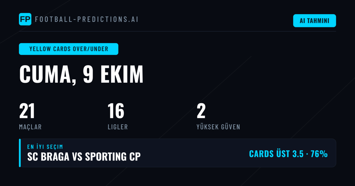 9 Eki 2026 İçin En İyi Sarı Kart O/U Tahminleri