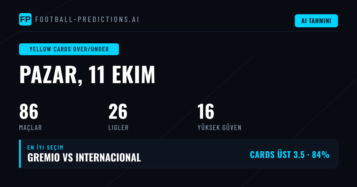 En İyi Sarı Kart O/U Tahminleri — 11 Eki 2026