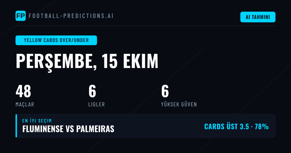 15 Ekim 2026 İçin En İyi Sarı Kart Over/Under Tahminleri
