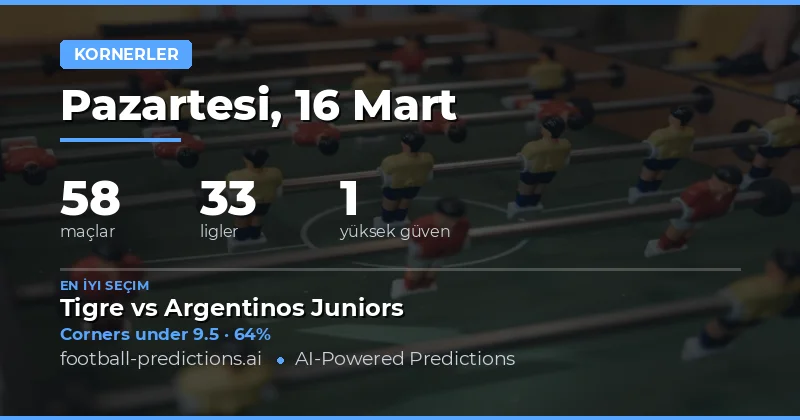 Corners Over/Under Predictions 16 Mart 2026