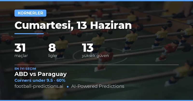 13 Haziran 2026 Tarihli En İyi O/U Köşe Tahminleri