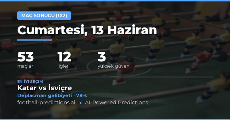 En İyi 1X2 Tahminleri — 13 Haziran 2026
